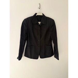 Dana Buchman Womens Black Polka Dot Cotton Blend Blazer Jacket Size 10